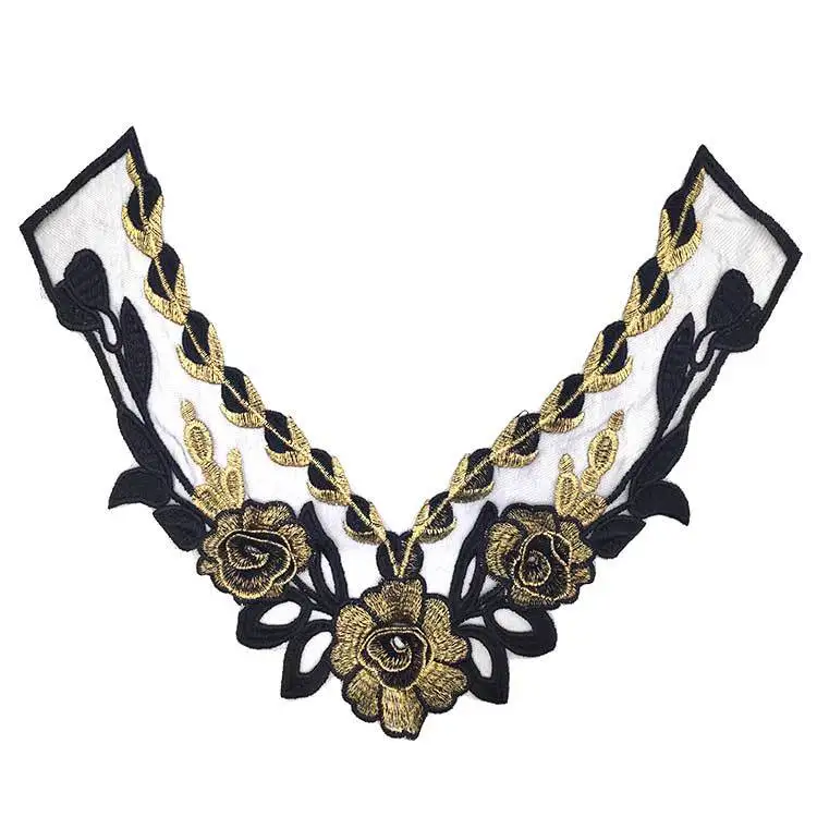 Embroidered Lace Neckline Collar Warm Tones Floral Brown Leaf Applique Patches Scrapbooking Embossed Sewing