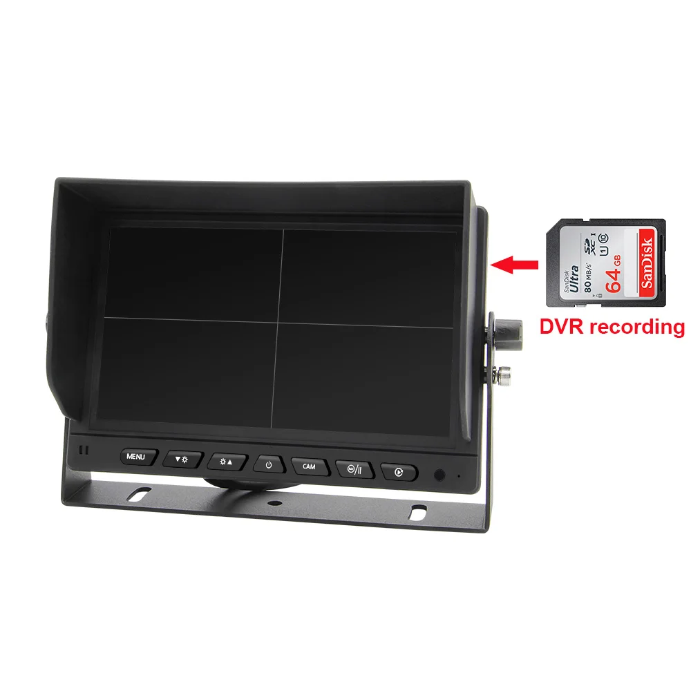 7 Inch Car Truck Bus Split Screen 4 Channels Quad AHD 720P Car Security Rear View Monitor Built-in DVR Recording Car Lcd Monitor