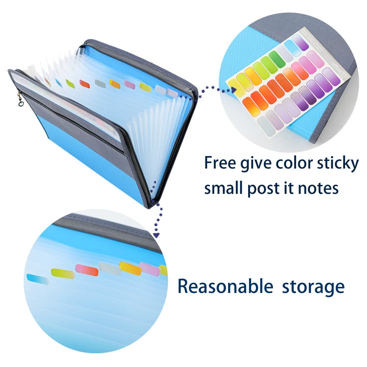Plastic presentation portfolio padfolios 12 Pocket Accordion File Folder Document organizer expanding file with Zipper Closure