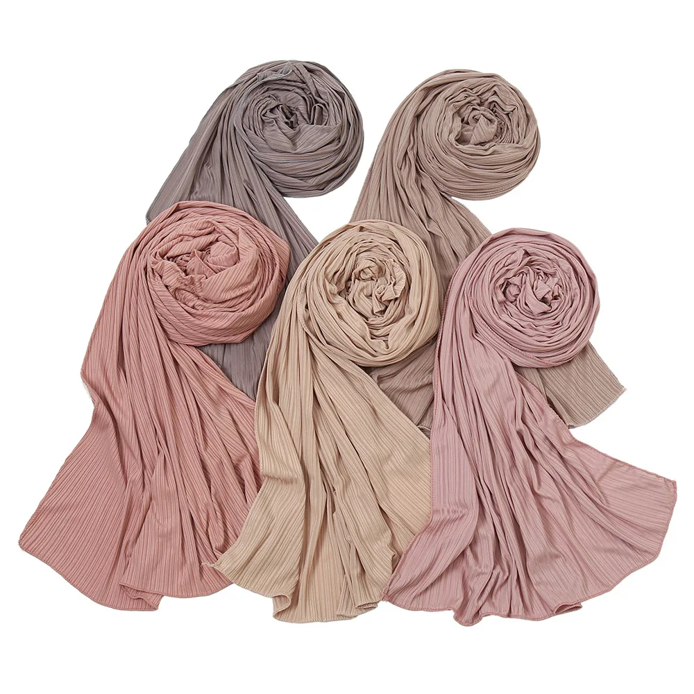 2021 New Wholesale Malaysia Thread Cotton Solid Color Long Scarf Ribbed Turban Women Scarf Wrap Hijab