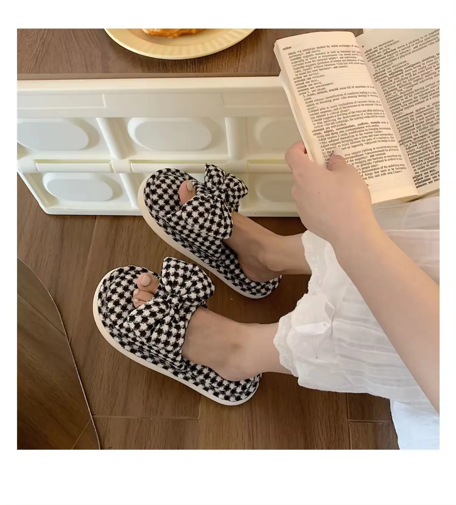 Женские хлопковые льняные тапочки с бантом