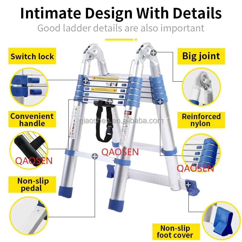 Blue 5.0M Double Telescopic Ladder 2.5m A Frame  Ladders