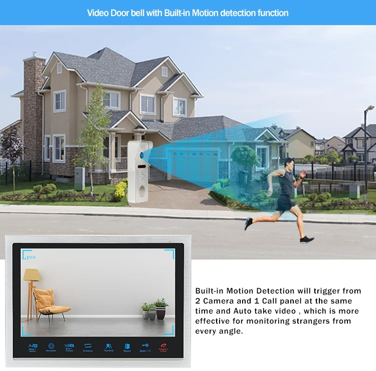 video doorbell intercom 2 apartment 10' with sensor button video door phone apartment