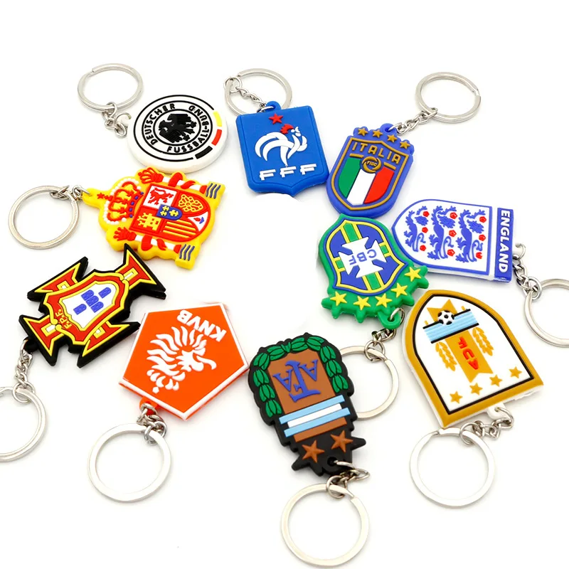 Wholesale Custom World Football Cup Charm Pendant Keychain Soccer National Team Rubber PVC Keyring