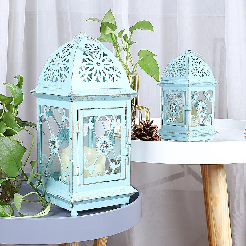 K&B Mini Lantern Candle Holder Antique Decorative Ivory Metal Morocco Style Candle Holder