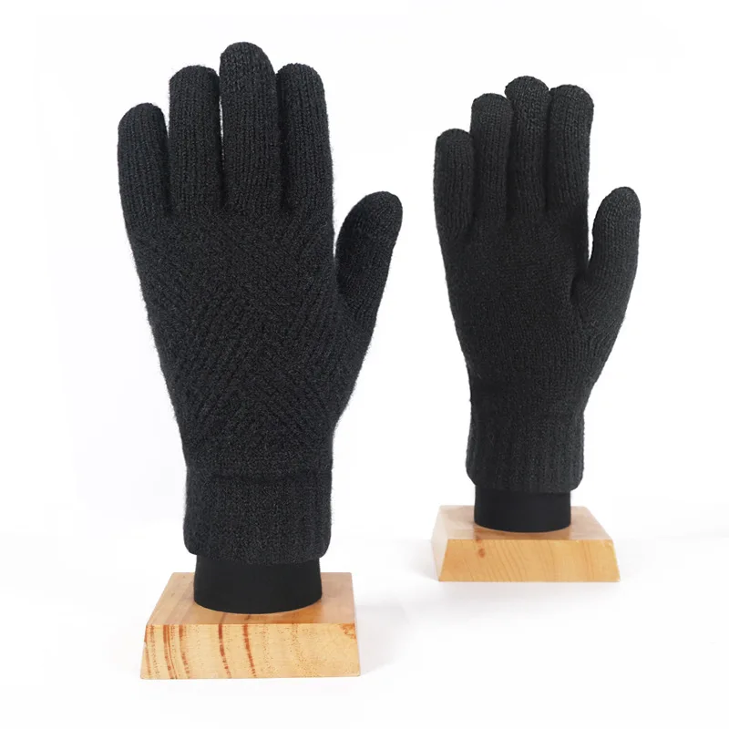 Custom logo acrylic warm winter knitted mittens jacquard touch screen gloves