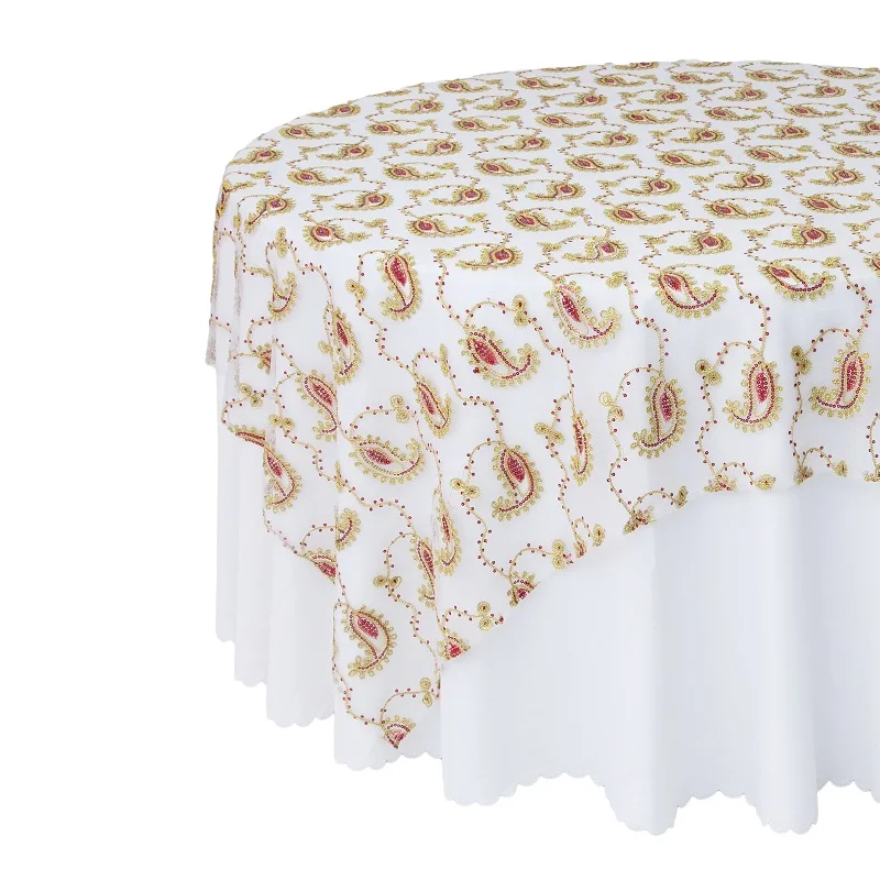 New products Customized Size Premium Round Ribbon Embroidery Red Sequin Mesh Table Overlay