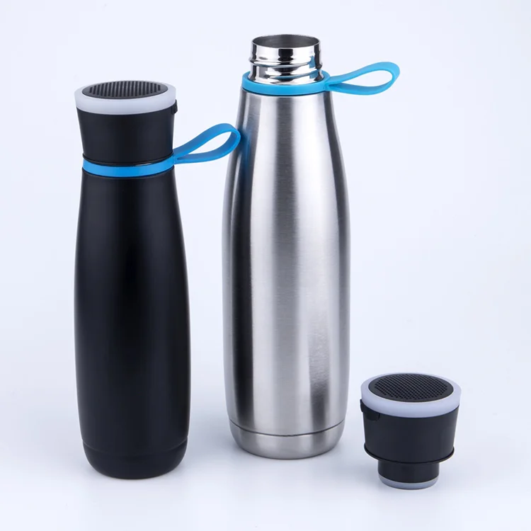 
17 Ounce Wireless Double Wall Insulated Stainless Steel Water Bottle with a Speaker Lid and LED Light 