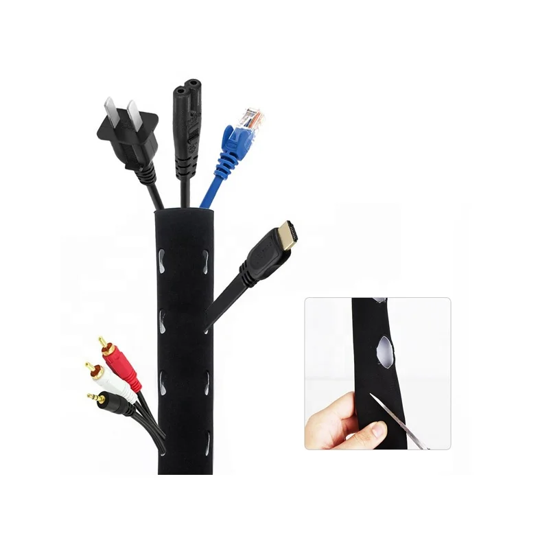
China wholesale Reversible flexible neoprene cable sleeve adjustable cable Management sleeve Hook Cable Sleeve 