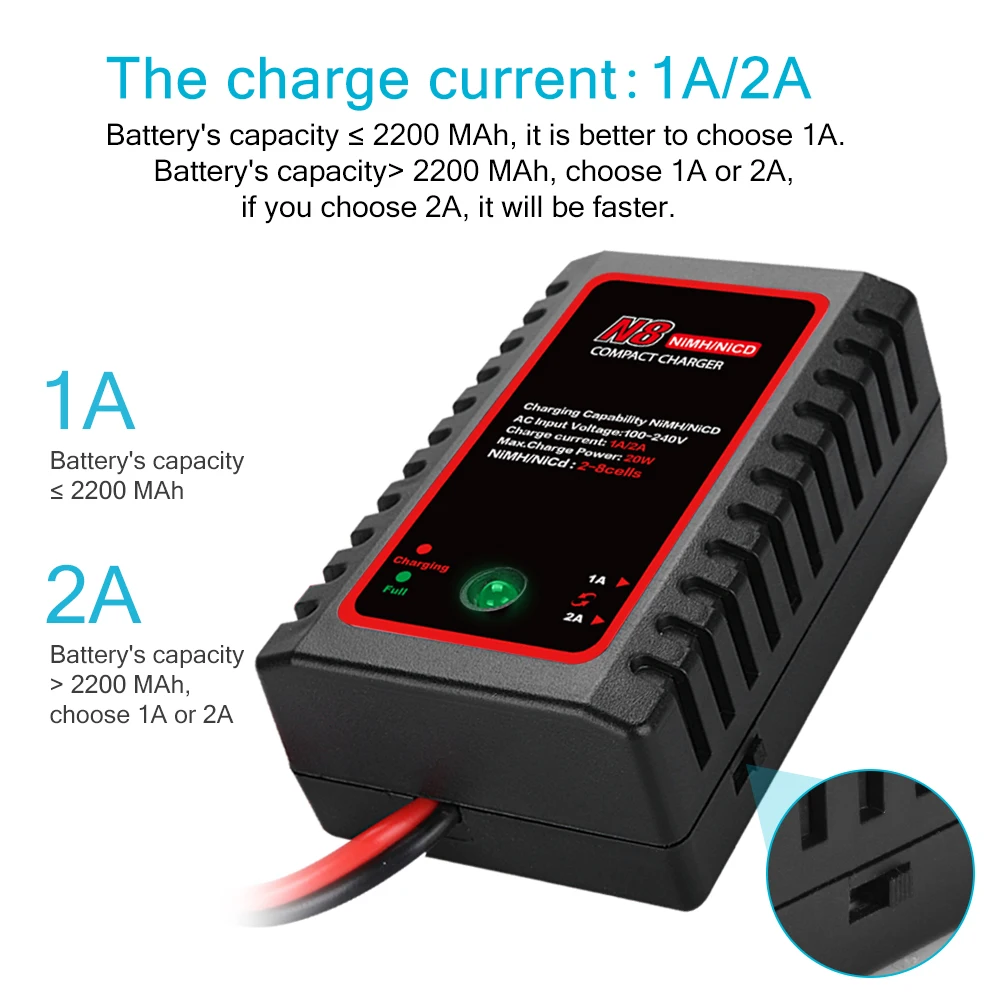 HTRC N8 Nimh Nicd Battery Charger 110-240V 2A 20W AC Compact Charger For 2s-8s Nimh/Nicd Battery With 5 Charging Model RC Toys