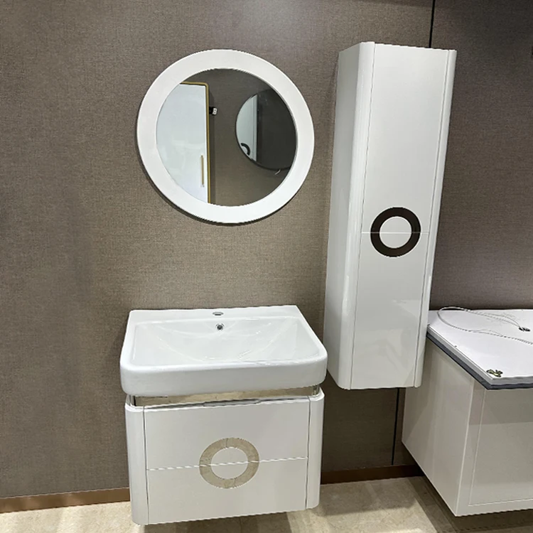 SONSILL  wholesale simple bathroom cabinet set Moroccan white bathroom vanity pvc combined type bathroom vanity light fixtures