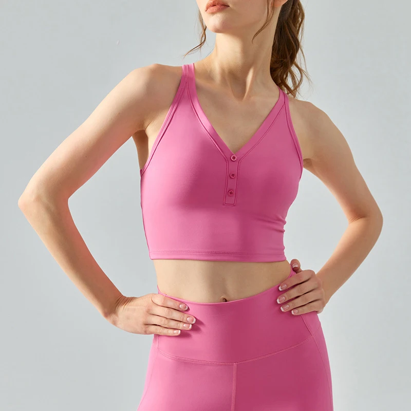 JY V-neck sports vest with chest pad summer wear sexy cross back yoga suit top solid color fitness vest women