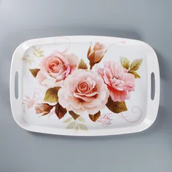 Wholesale Custom Flower Printing Melamine Plastic Serving Tray With Handle