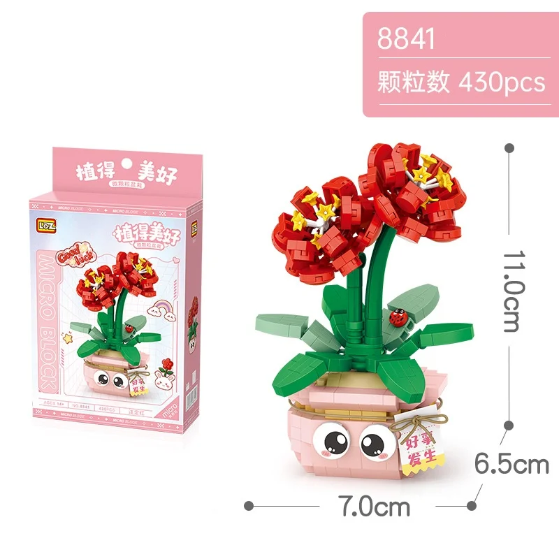 LOZ flower Vermilion crowned safflower building blocks potted model ornaments mini bonsai diy assemble bricks