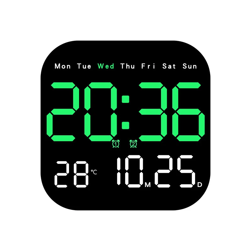 Auto Brightness Adjustment Remote Control Plastic Table Alarm Clock Week Date Temperature DST Display LED Digital Wall Clocks