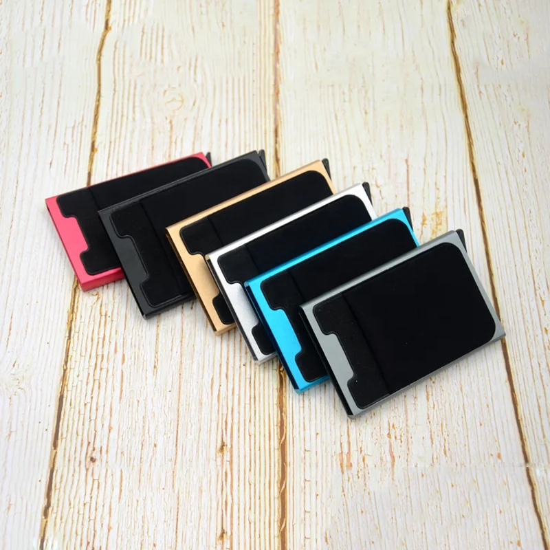 Алюминиевый держатель для кредитных карт с эластичным задним карманом RFID Мини Тонкий кошелек металлический автоматический всплывающий чехол для кредитных карт