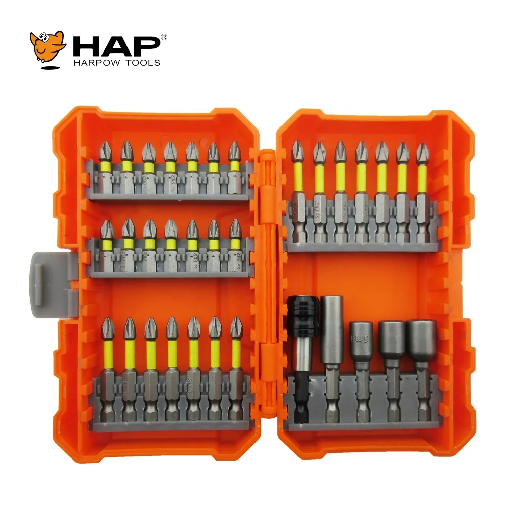 Hand Tool Set PH SL S2 Color Coded Screwdriver Bit Set 33PCS Bit Set With Bit Holder Nut Setter
