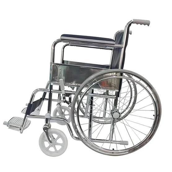 Cheap Economic Steel Wheelchair for Disabled, Fixed Arms Footrest, Portable Standard Folding Manual Wheel Chair