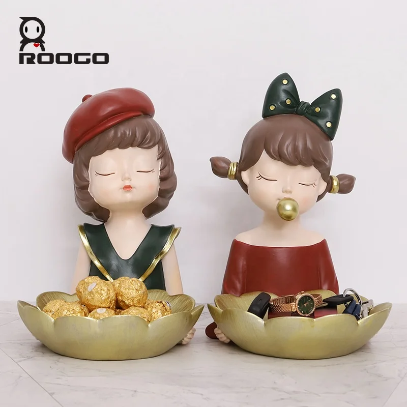 Roogo Sakura Girl Новый модный стиль поднос для хранения из смолы Декор для дома фигурки фруктов блюда современный праздник Декор подарки