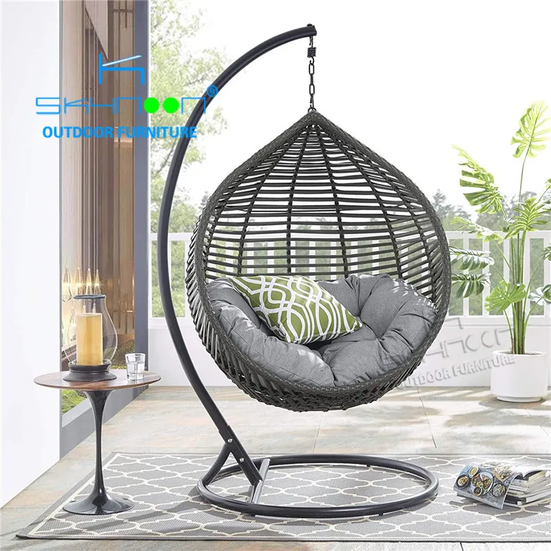 New arrival rattan swing chair wholesale modern swing hanging chair with cushion patio garden egg chair Patio Swings(25007)