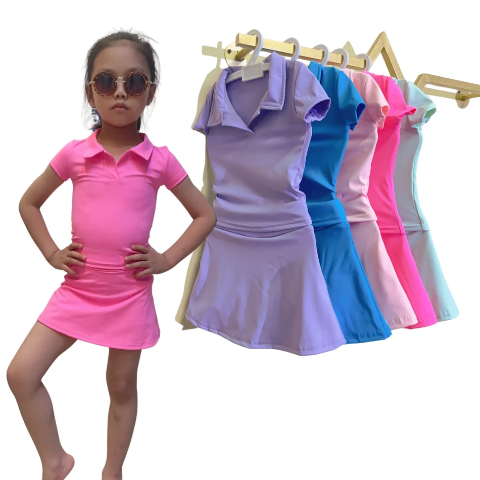 wholesale 2024 fashion summer sport outfits cotton knit kids girls beach tennis skirt sets