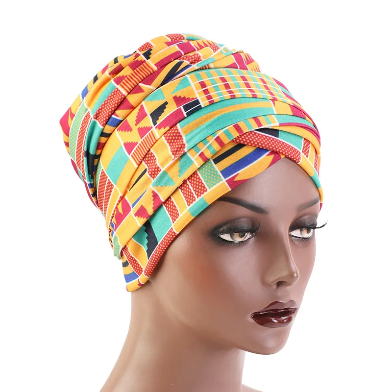 High Quality Ankara style Women Long Turban Headwrap African Pattern Headscarf Nigerian Unisex Tube Turban Head Wrap TJM-216B