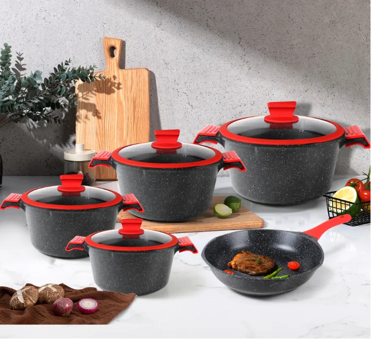 17pcs Big Casserole cookware gas bottom non stick ceramic marble  nonstick coating cookware sets
