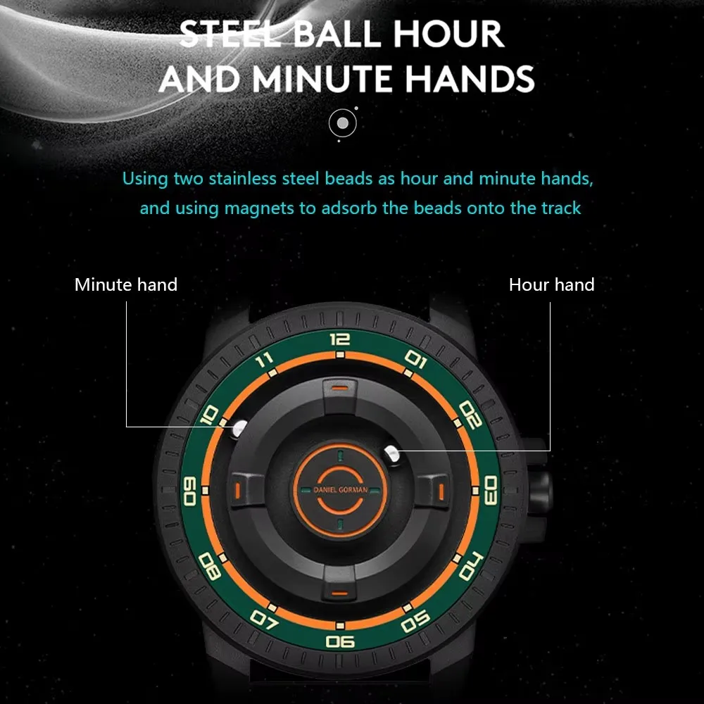 New DANIEL GORMAN Magnetic Driven Watch Fashion Waterproof Quartz Watch With Silicone Strap Copper Case Beads Pointers DG0221