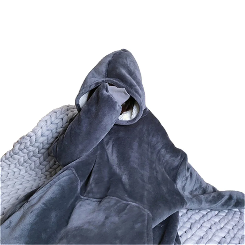 Winter Sherpa Wearable Blanket With zipper Sleeve Pink Grey Wine Blue Warm Flannel Hooded Blankets
