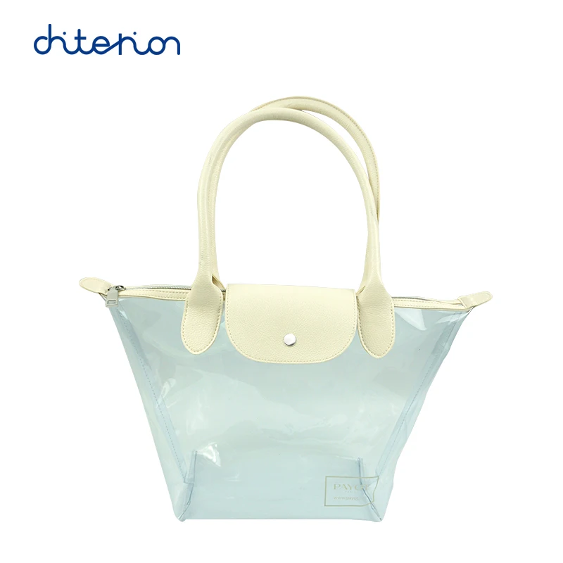 Chiterion Fashion Portable Clear PVC Tote Bag Eco-friendly Transparent Women Clutch Handbag Purse Pouch With PU Leather Handles