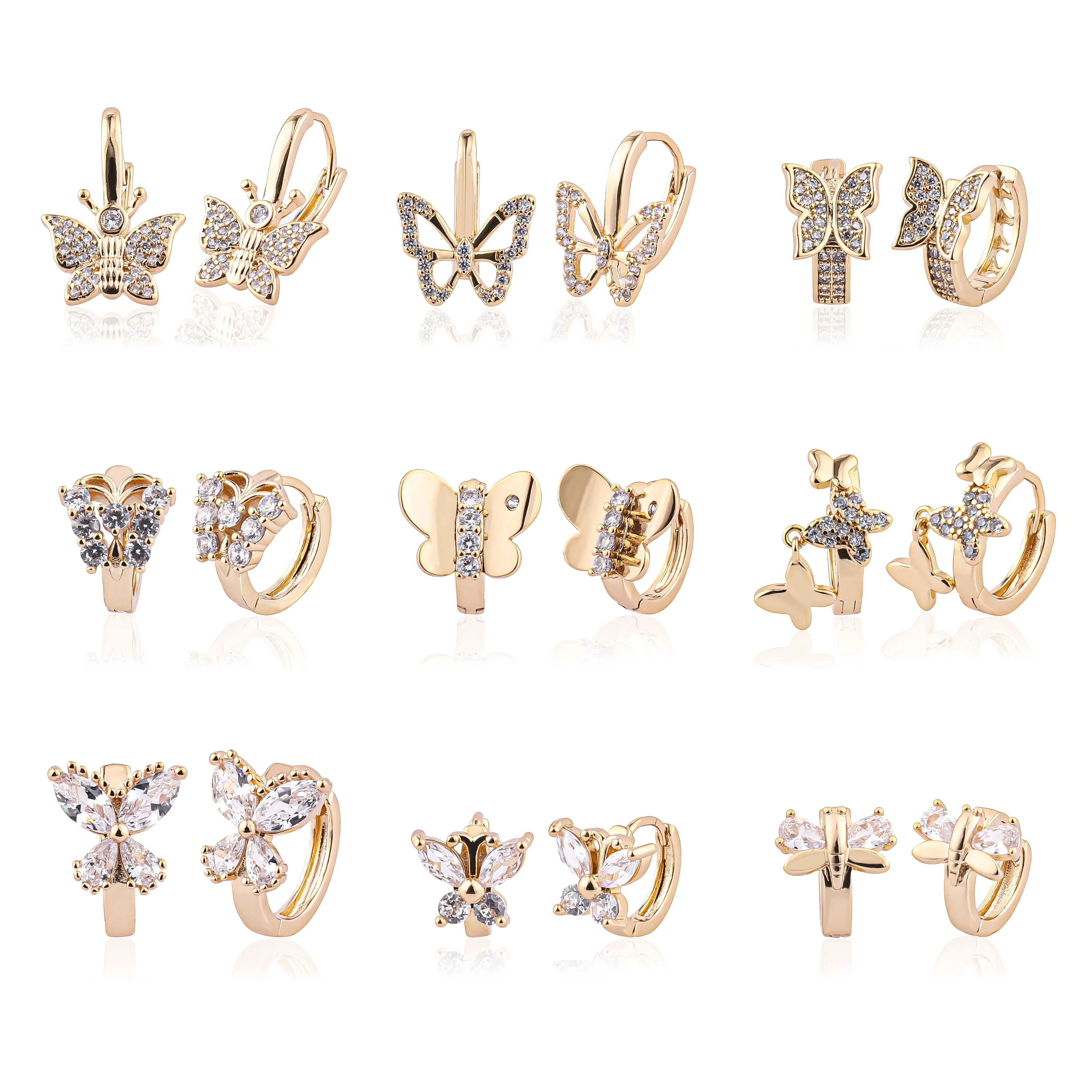 Wholesale butterfly jewelry 18K gold plated huggie earring zircon multiple micro butterfly earring for women aretes de mariposa