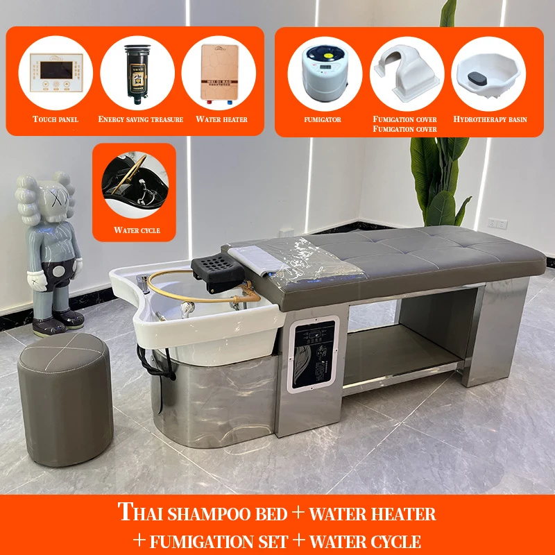 luxury salon head spa steamer washing hair facial massage shampoo bed for barber shop