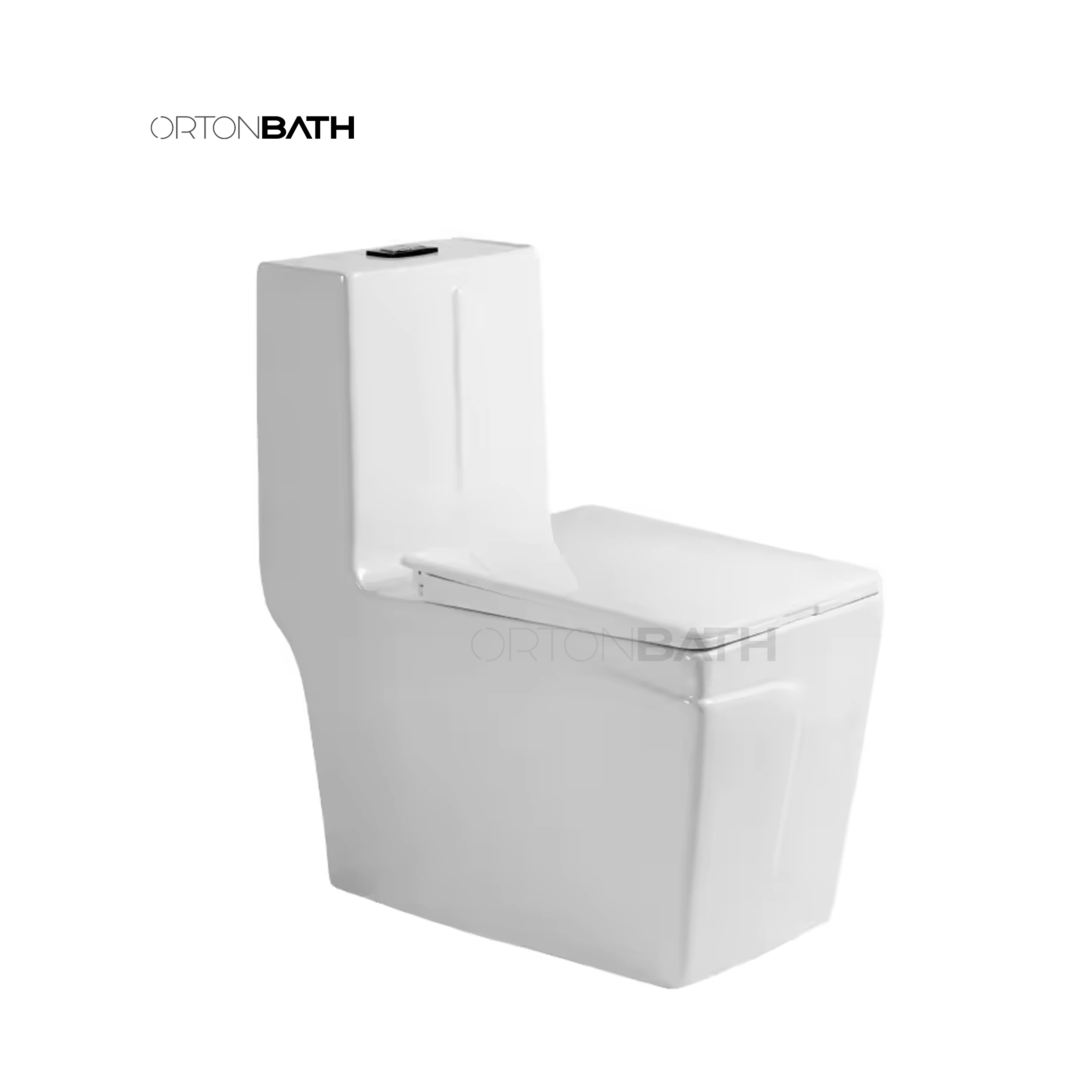 ORTONBATH ceramic white square one piece toilet bowl with marble grain look gold line ceramic washdown marble color toilet