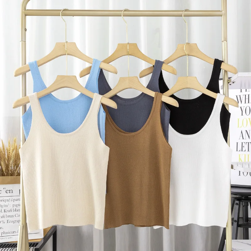 Women 2024 spring and summer knitted vest candy color slim shirt sleeveless knit vest