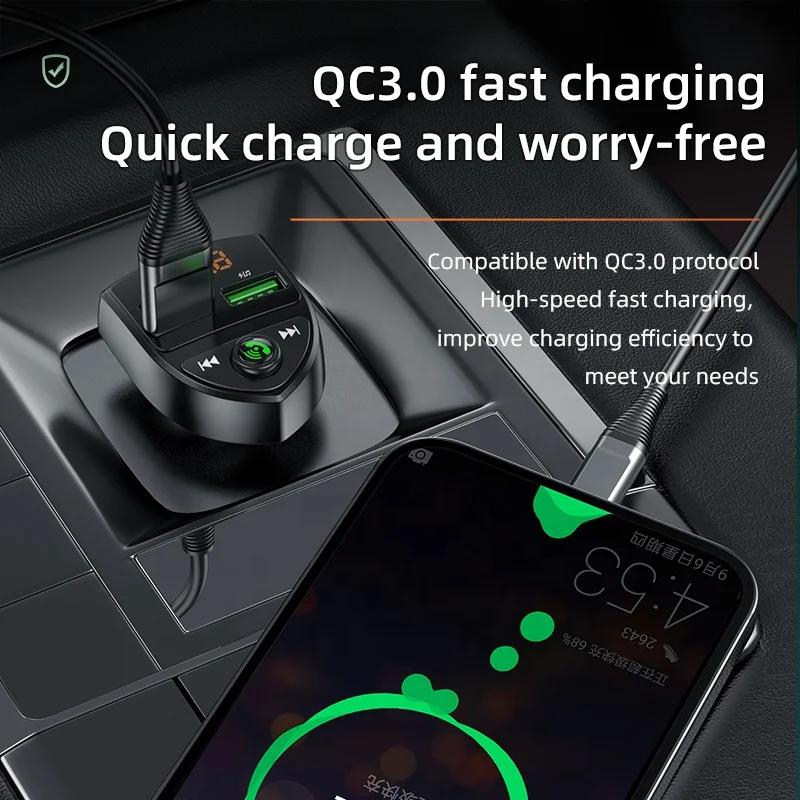 Беспроводной FM-радиопередатчик Bluetooth Автомобильный MP3-плеер QC3.0 зарядное устройство USB Обнаружение напряжения аккумулятора с U-диском режимами
