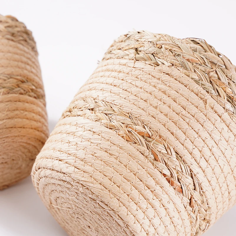 woven basket for plants Jute Spliced Seagrass Cotton Rope Plant Basket Modern Woven Storage Basket