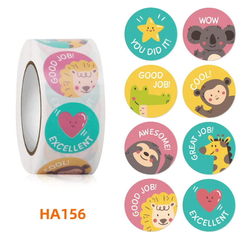 Custom DIY Cartoon Animals Stickers roll Reward Words Stickers for Teachers Encourage Student Kawaii Sticker for Kids Toy