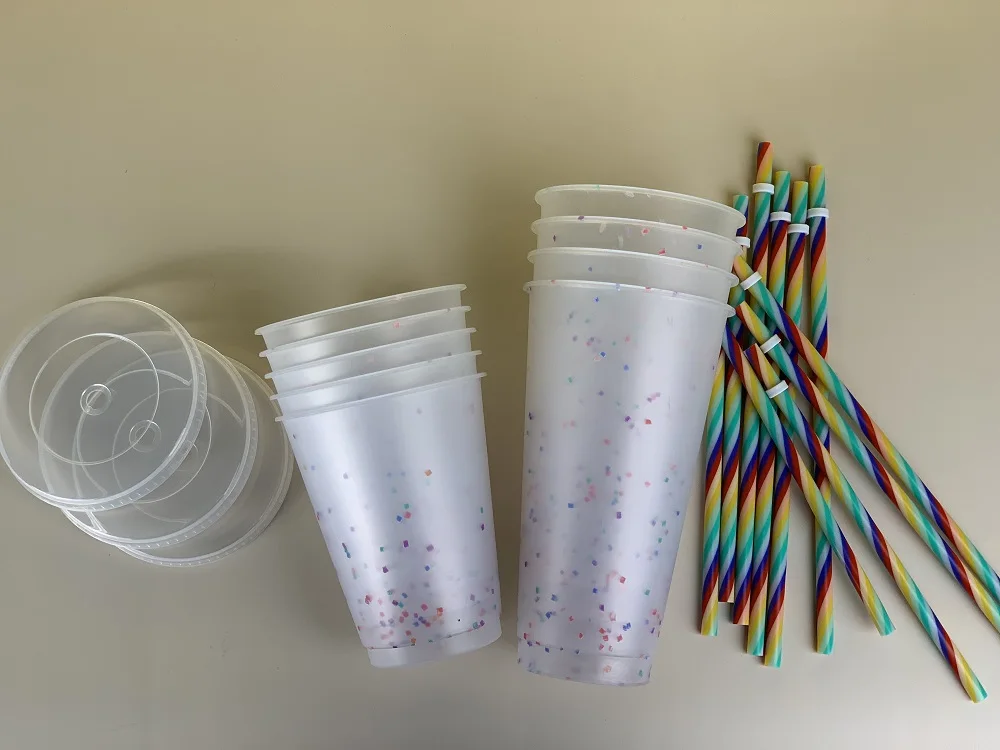 24oz Hot Color Changing Cups With Lids And Straws Bpa Free Plastic Magic Mug Color Changing Confetti Cup  16 oz