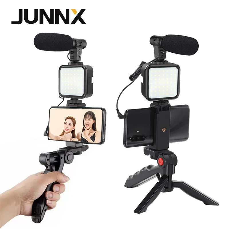 3 in 1 Portable Video Vlogging Kit Handheld Flexible Tripod Gimbal Stabilizer with Microphone LED Light for Camera Mobile Phone