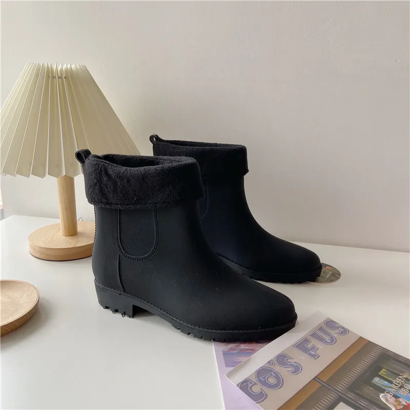 PVC Short Rain Boots for Women Waterproof Anti Slip Rubber Ankle Chelsea Boots