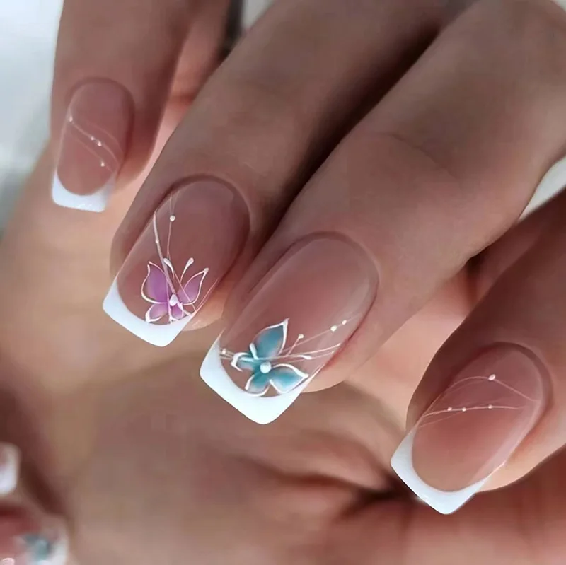 Short Acrylic Rhinestones False Nails Luxury Private Label Press On Nails Mix Designs Wholesale