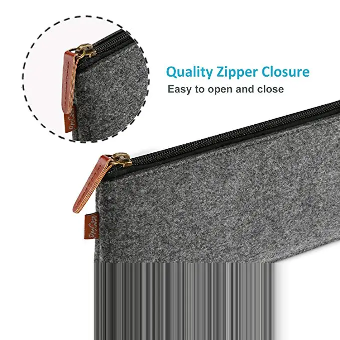 Heli Custom Dark Gray Students Stationery Felt Zipper Pencil Case Pen Bag