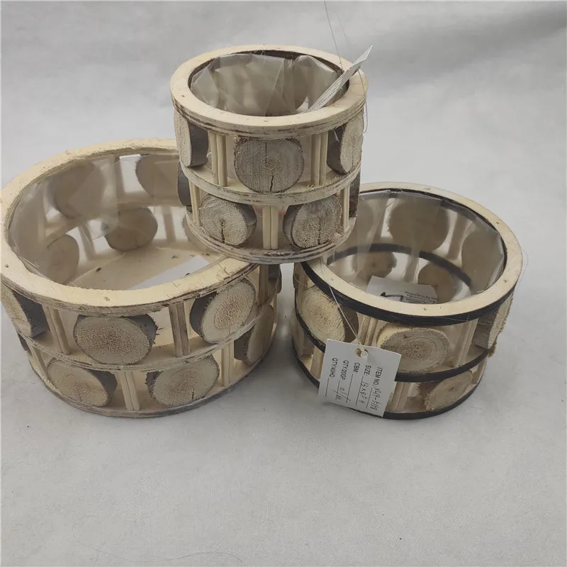 
Eco-Friendly handmade wood garden flower pots for plants with plastic liner 