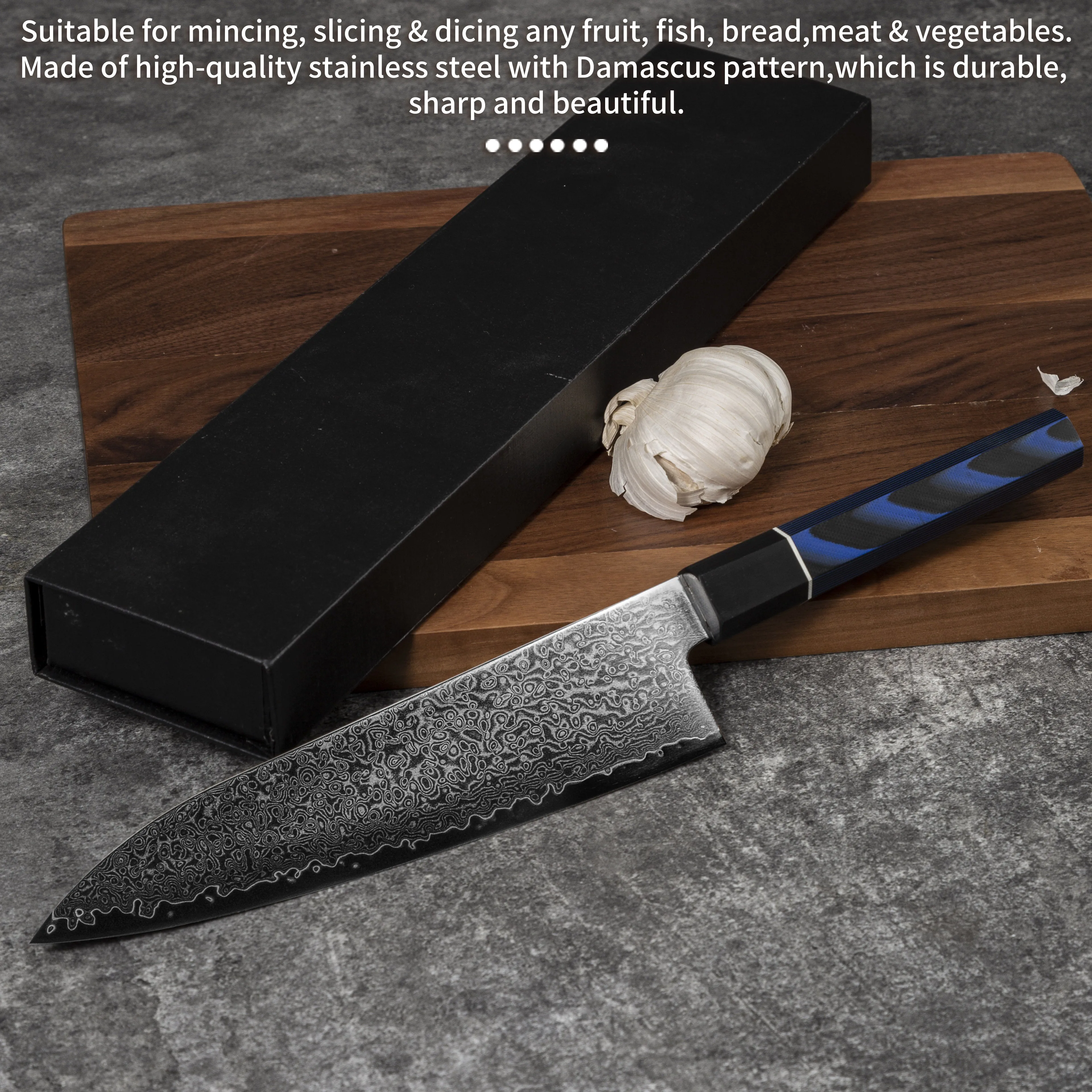 8 Inch High Quality  Damascus Steel Kitchen Chef Knife Japanese Style Professional Features Sharp Food Knife
