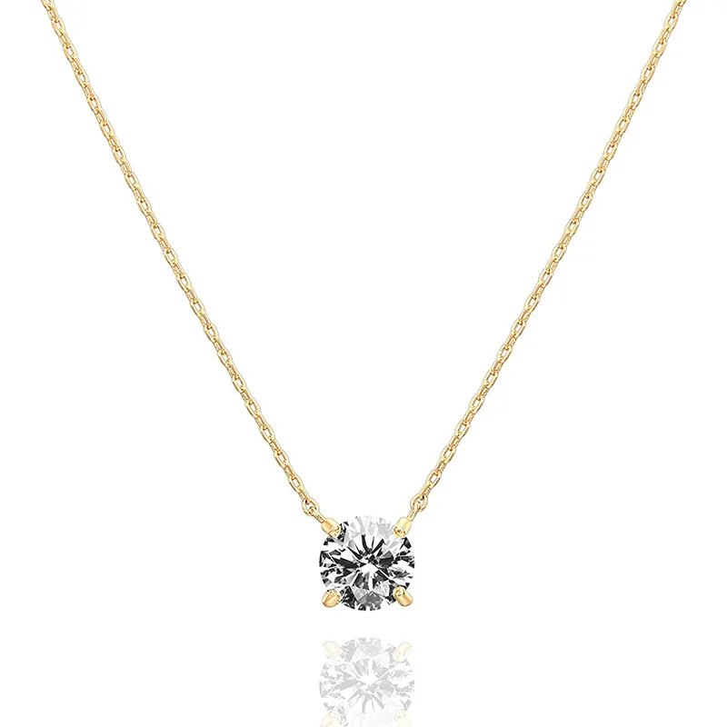 18K Gold Plated Simple Fresh Style 2 Carat Diamond Sim Pendant Necklace Four Claws High Carbon Classic Collarbone Chain