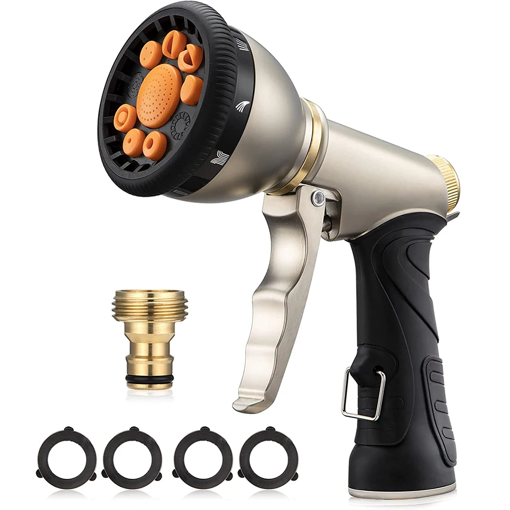 2022 Hot Sale Metal Material Multifunction Garden Hose Nozzle Spray Trigger 9 Patterns Garden Water Gun
