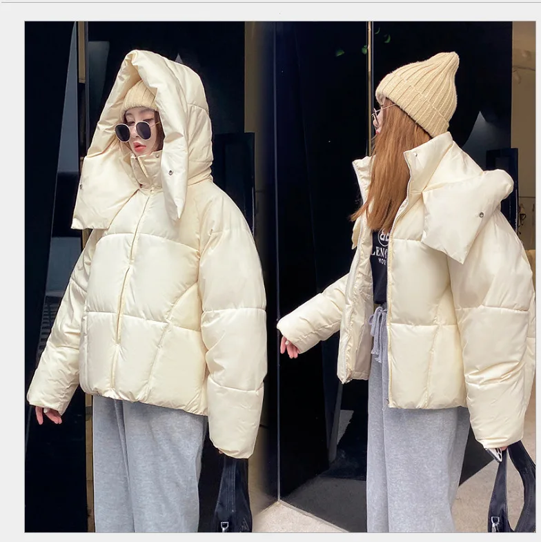 2024 winter new Korean style fluffy hooded bread down jacket women thick loose short jacket hot selling parkas