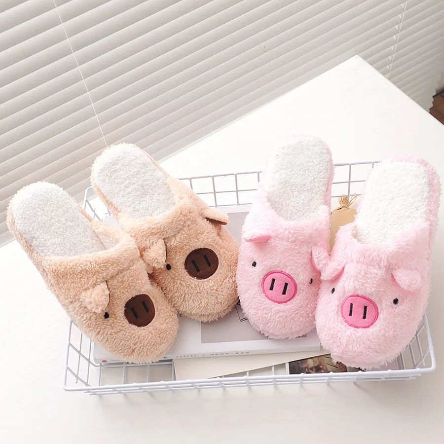 New Winter Women Slippers Home Women Shoes Cute Cartoon Fashion Lovely Bear Pig Couple Indoor House Slippers With Fur