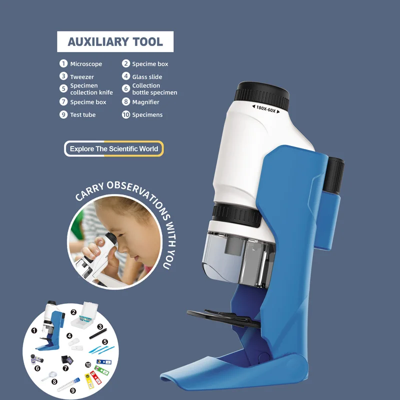 Science Learning Microscope Toy Set Kids Educational Stem Kit Biological Stem Microscope Toy