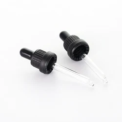 Neck18mm black tamper-evident PP droppers with glass straight ball tip pipettes